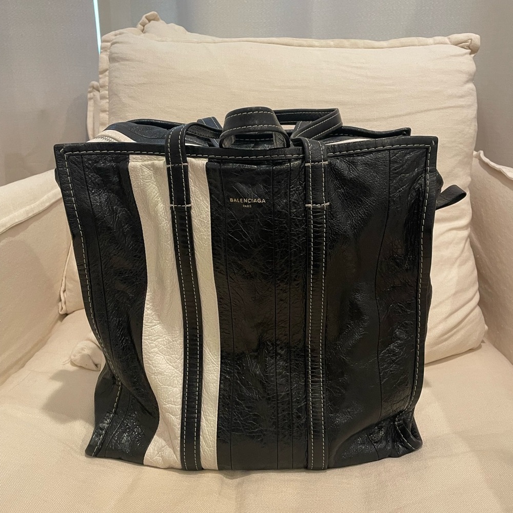 Balenciaga Striped Black and White Leather Bag